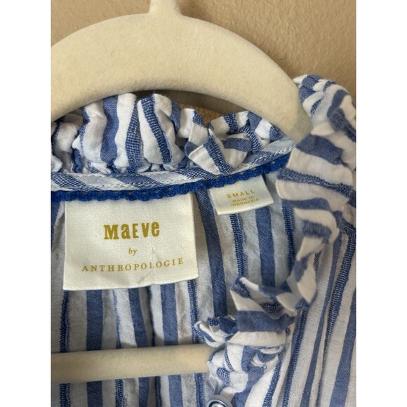 Maeve by Anthropologie Striped Button Down Tunic Women Medium Blue White Small - Picture 3 of 12